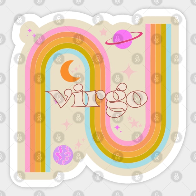 virgo 70s Rainbow with planets Sticker by Deardarling